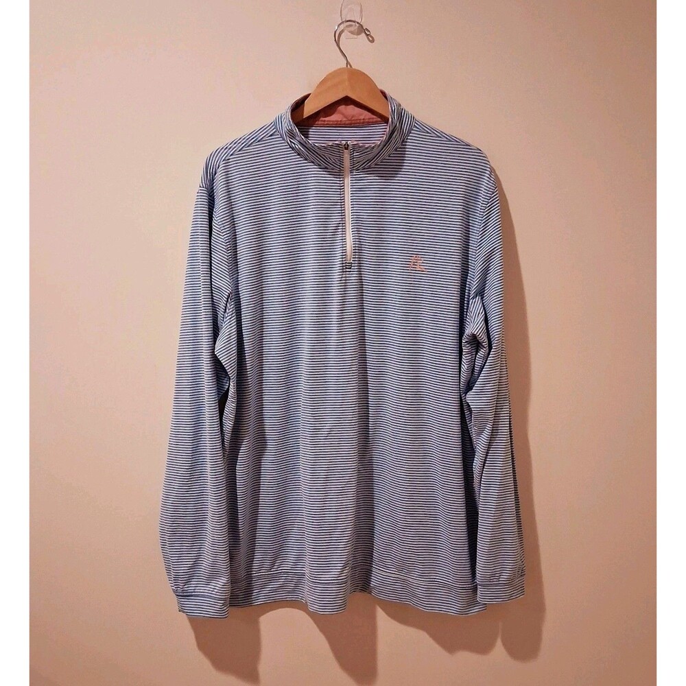 Rhoback Pullover Men's 2XL Blue/White Stripe 1/4 Q-Zip Performance Shirt Golf